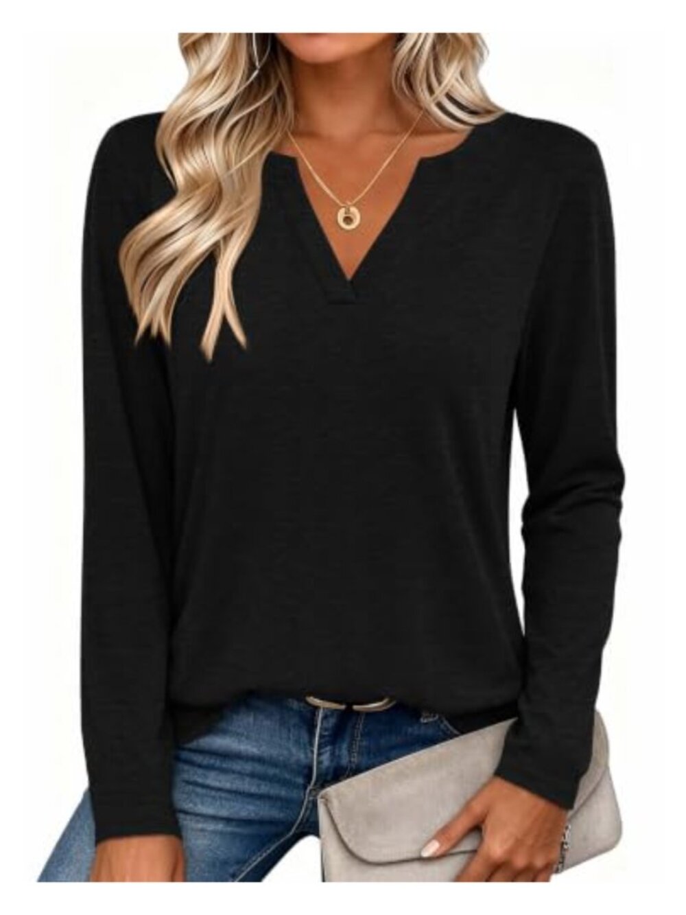 Zeagoo Womens Long Sleeve V Neck Tee Dressy Casual Top